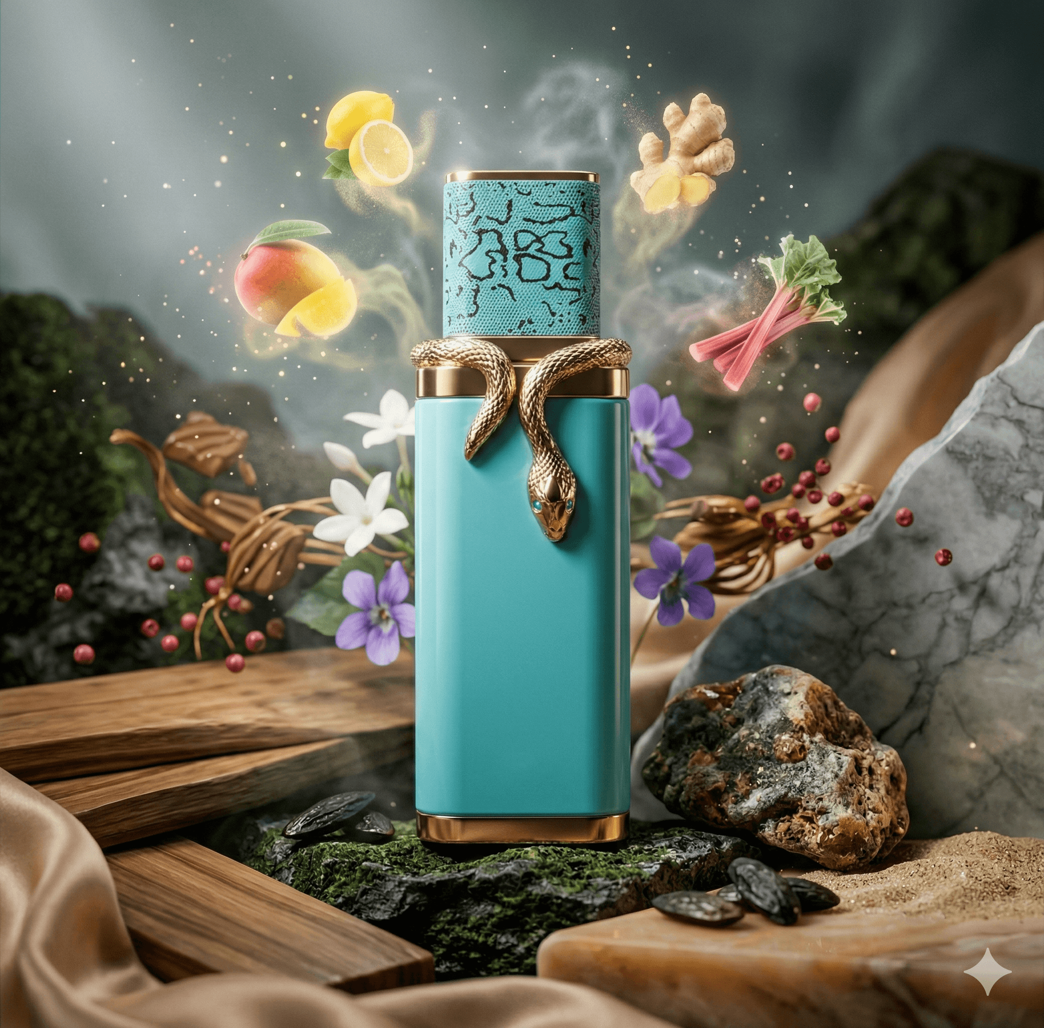 Luxury teal perfume bottle